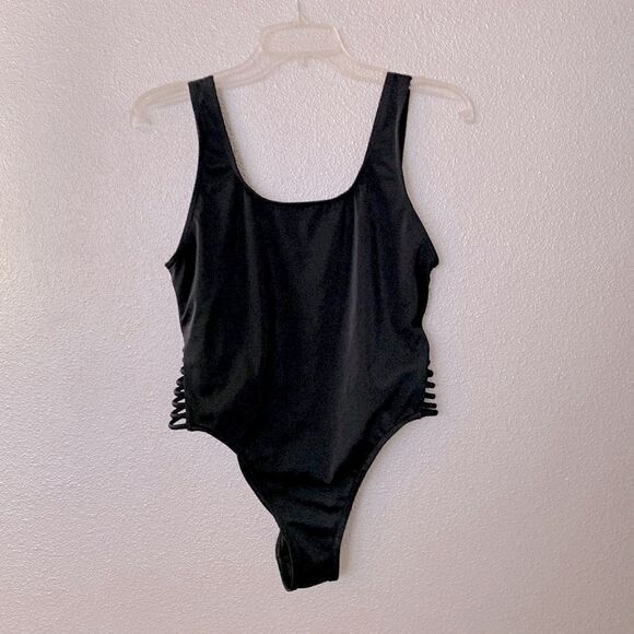 NASTY GAL 1 piece Swimsuit scoop front plunging U back side “bars” trim women 8 - Picture 1 of 7